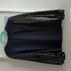 Navy and black sequin blouse top